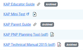 Archived resources with a gray Archived tag in the list.